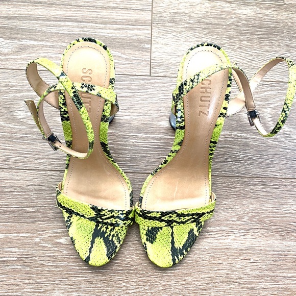 SCHUTZ Shoes - Schutz snakeskin sandals with clear heel